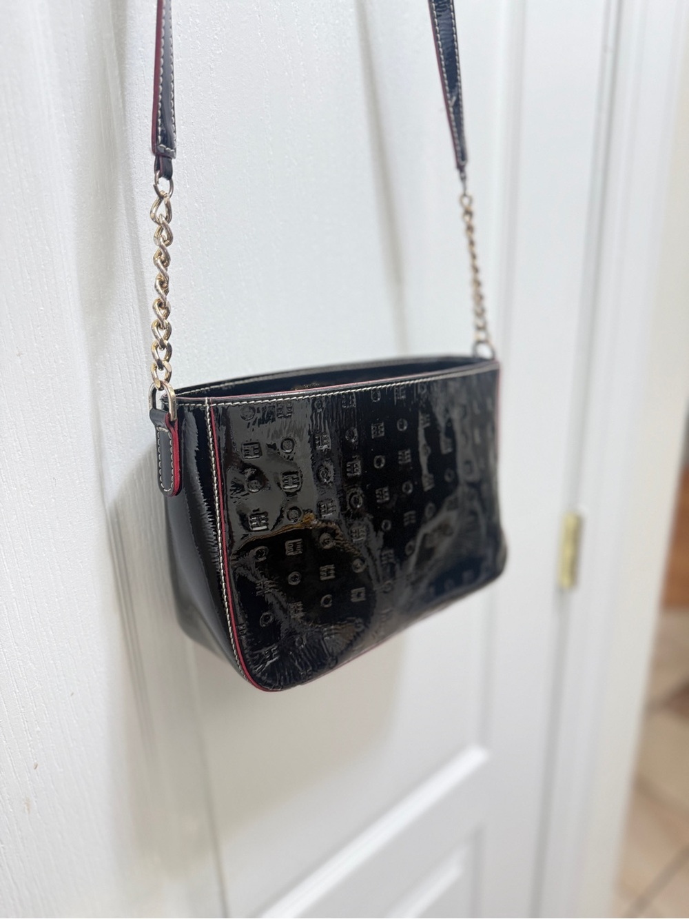 Arcadia Black Patent Crossbody with Red. embossed design - Picture 3 of 15